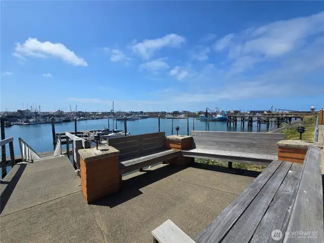 Bench area with access to the docks
