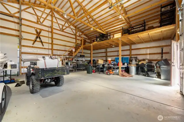 LARGE DETACHED SHOP  • 40' x 30' x 16' building with two 10' x 30' open lean-tos  • 10' x 30' loft storage area  • Three 10' x 10' overhead doors, including one drive-through  • Multiple inside and outside electrical outlets  • 220V outlet