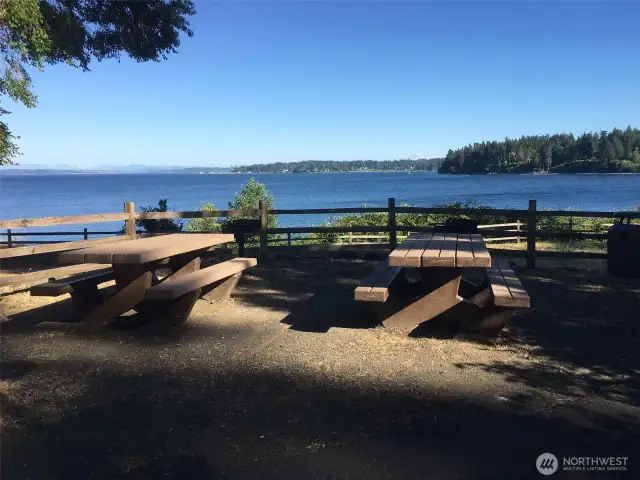 Beautiful community picnic and barbeque areas overlooking the water.