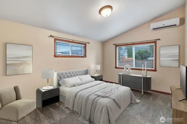 Primary bedroom with mini-split for heating and cooling.