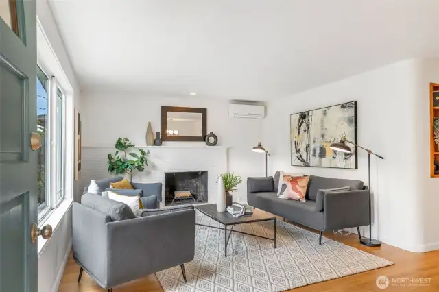 Mini-split AC in LR plus wood-burning fireplace