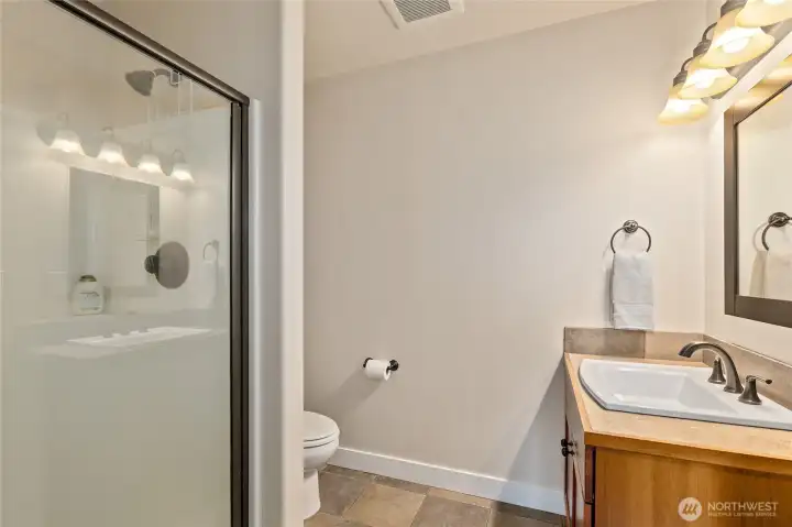 Guest Bathroom with entry from the hallway or office.
