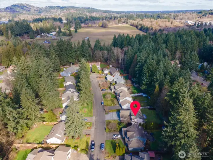 Aerial view of dead end street
