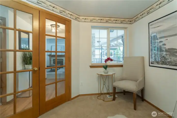 Double glass doors on den/office