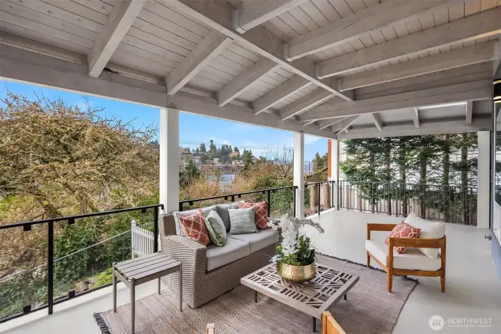 65’ entertaining terrace overlooking Puget Sound at the Ballard Locks entrance.
