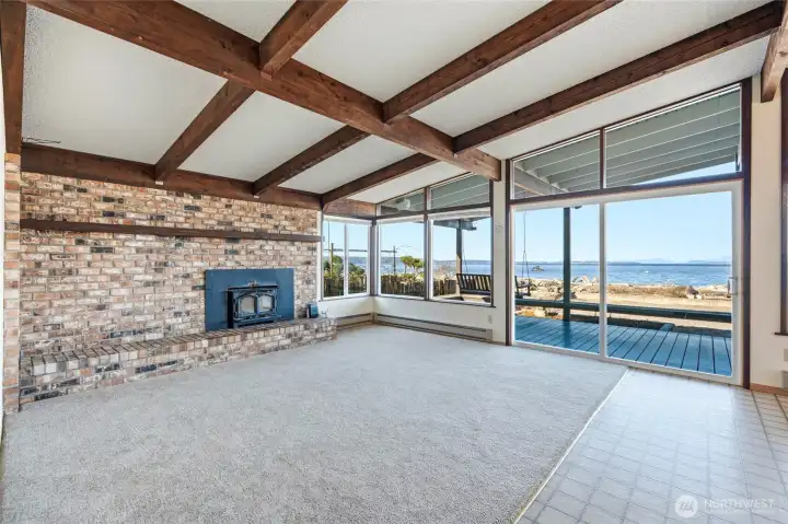 Exposed Beams, Wood-Burning Fireplace and Hearth~