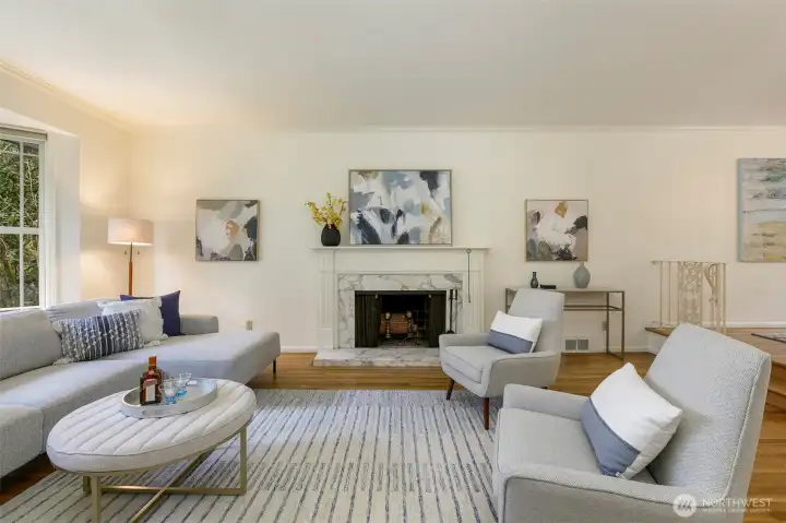 Living Room with Wood Burning Fireplace