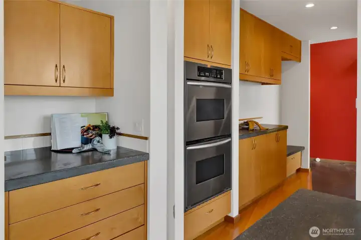 Double ovens and lots of cabinets and counter space