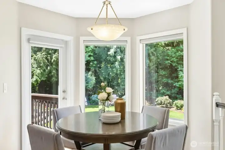 The nook area overlooks the private backyard