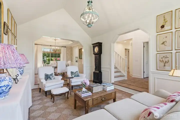 Custom draperies and hardwood floors.