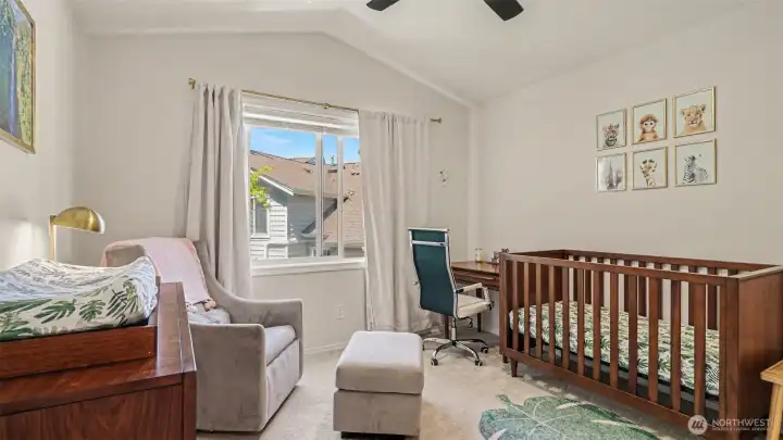 2nd bedroom on upper level also has vaulted ceiling & fan 2nd bedroom on upper level also has vaulted ceiling & fan