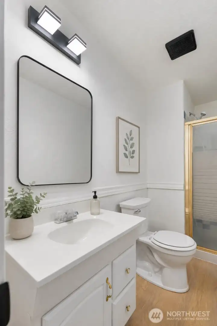 Primary bathroom Virtually staged to imagine the space