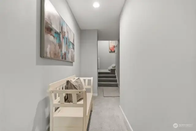 An entry hall provides the perfect place to put your shoes on or keep your daily essentials. A hall closet at the bottom of the stairs can store your outer wear and shoes.