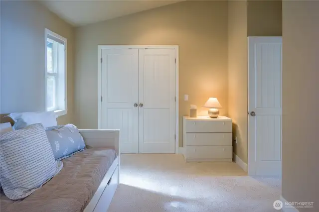 Second bedroom, vaulted ceiling and a good sized closet