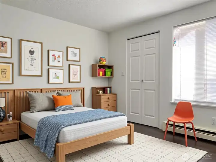 Virtually staged 2nd bedroom as kid's bedroom