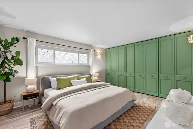 Over-sized Primary Bedroom with ample space for Bed plus furnishings.  Huge Double Closet with organizers.