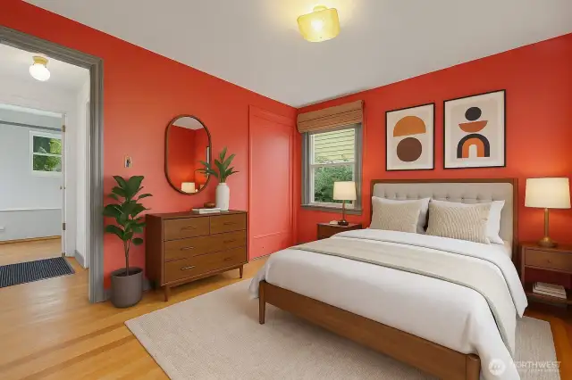 Another virtually staged image of the front (east) bedroom to give furniture place ideas.