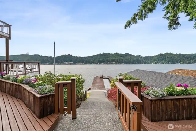 Concrete stairs to lake front.