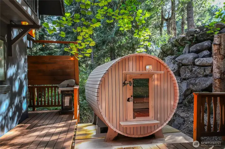 Sauna virtually staged. This portion of the deck was used for a hottub at one time