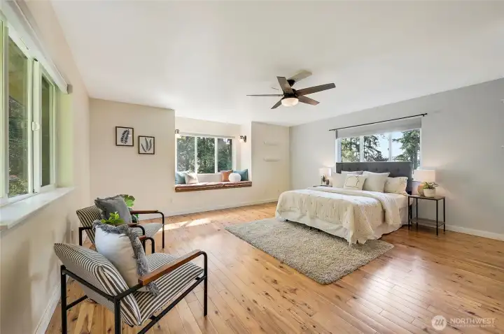 Upstairs bedroom w/ peak-a-boo water & mountain views.