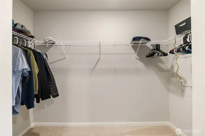 Nice size primary walk in closet.