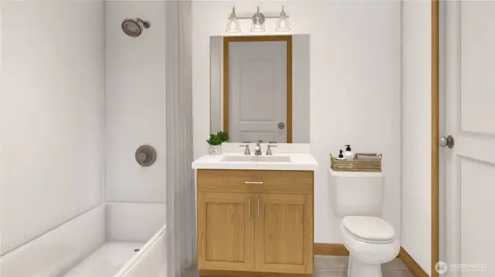 Full Bath.  This is an artists rendering and does not accurately depict interior finishes.