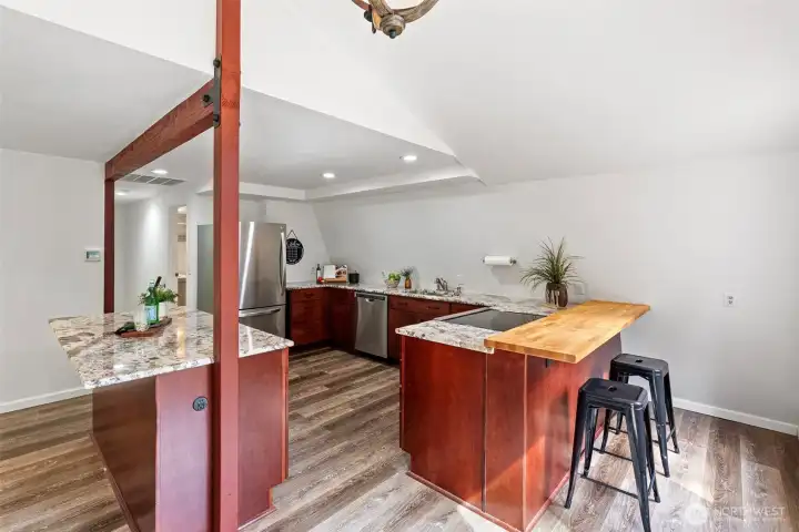 Kitchen with seating areas