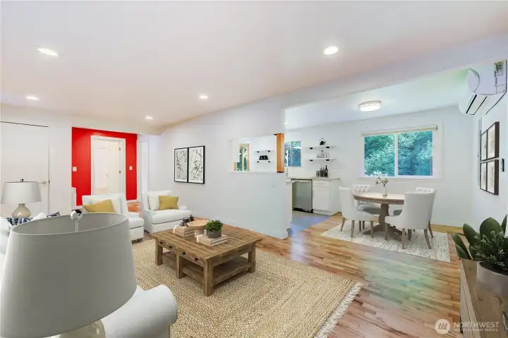 Living room and dining area