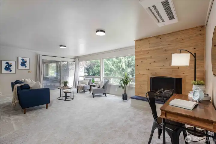 Lower level great room with gas fireplace. Lower level great room with gas fireplace.
