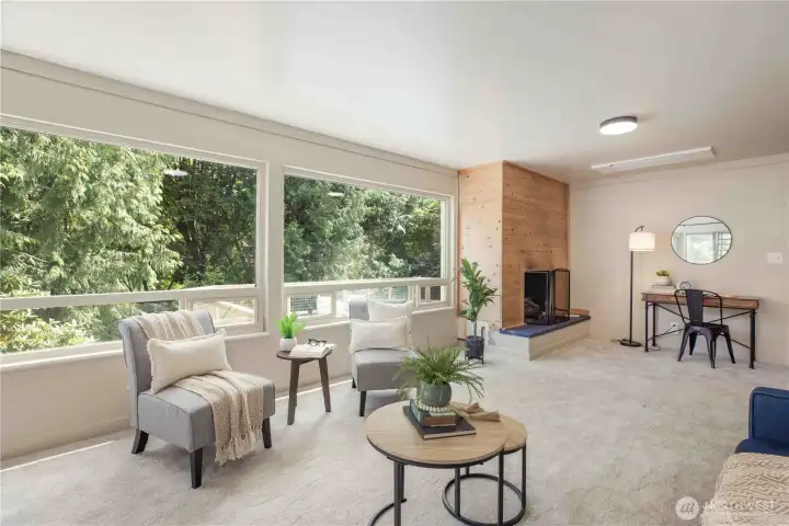 Lower level great room overlooks the pool. Lower level great room overlooks the pool.