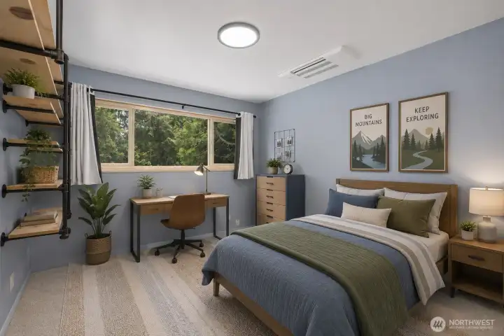 Bedroom #2, digitally staged. Lower level. Bedroom #2, digitally staged. Lower level.