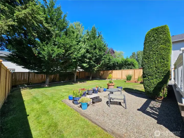 Back yard with firepit area Back yard with firepit area