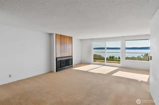 Large living room with gas fireplace.
