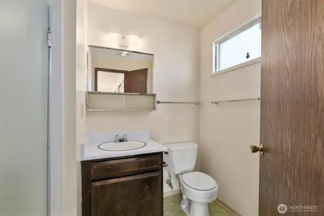 The 3/4 bath off the primary bedroom.