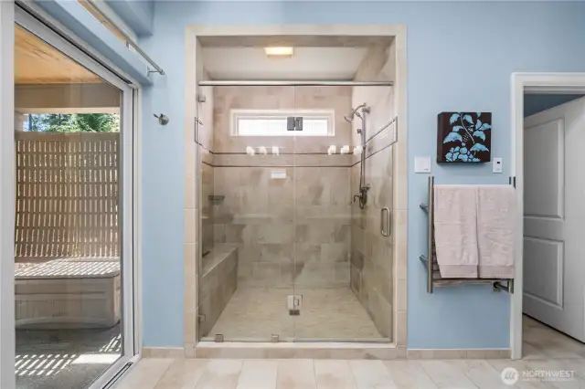 Walk-in shower + heated floors!