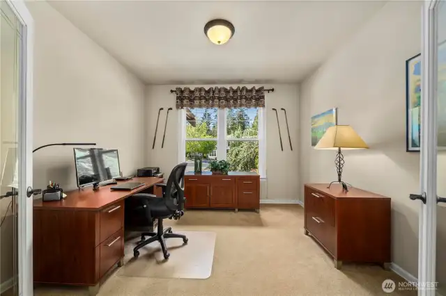 Private office with elegant French doors, perfect for working from home