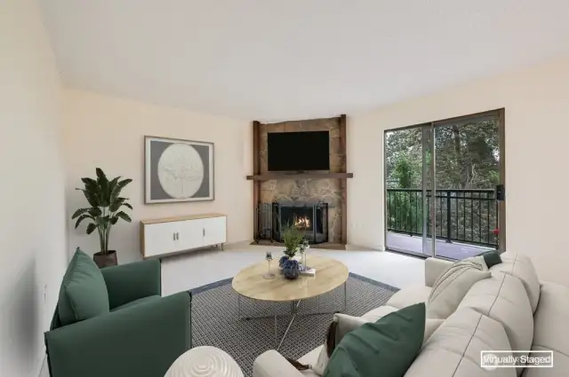 Living Room with Slider to Private Balcony with Storage Closet