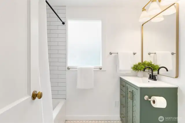 Upstairs bath with new vanity