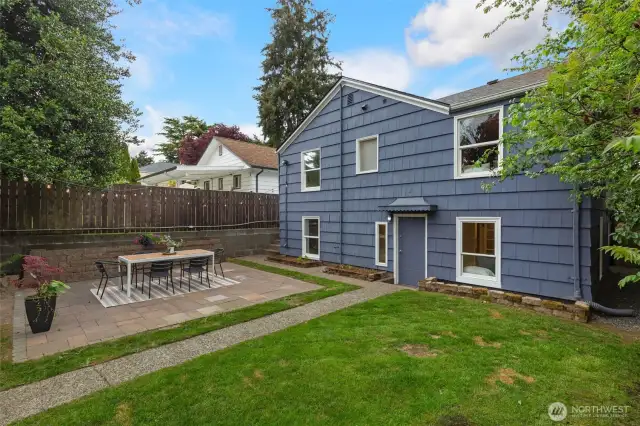 Large backyard with patio