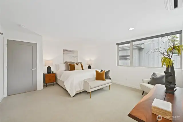 With blackout window treatments.