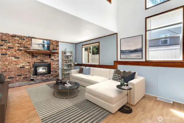 The lower level has a cozy family room to retire to after a long day.
