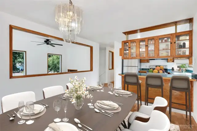 The upper-level features easy care flooring, open kitchen, three bedrooms and two full baths.