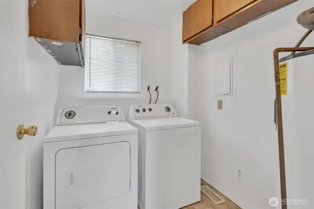 Laundry room offers some extra storage space to keep household items organized.