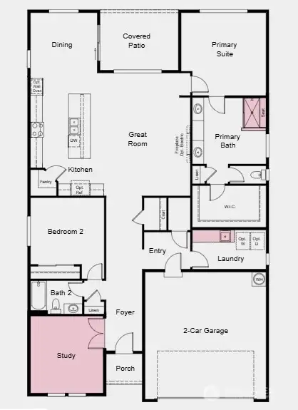 Additional Highlights Include: Study in place of flex, deluxe shower at primary bath, base cabinets and sink at laundry, and 8' interior doors.