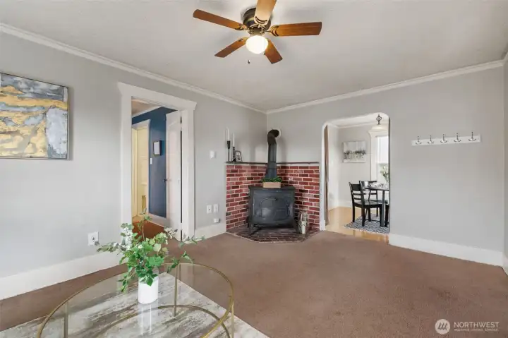 from the living room, you can go to the dining room or bedroom