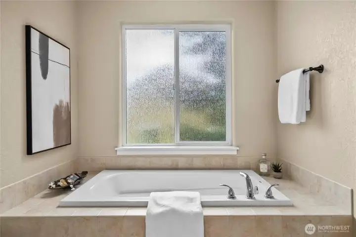 a deep soaking tub and...