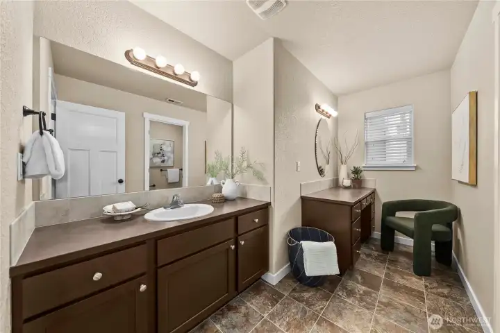 Upstairs hall bath with additional vanity
