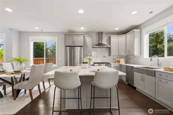 Kitchen with center island and ample cabinet storage
