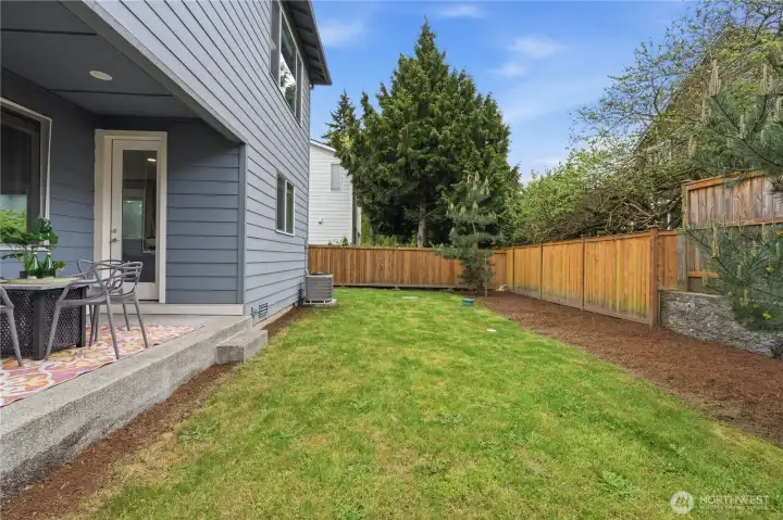 Fully fenced yard with lawn