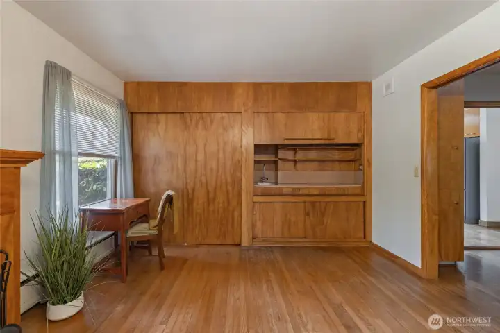 Wet bar with roll up Wood Panel Custom Built-in Closet